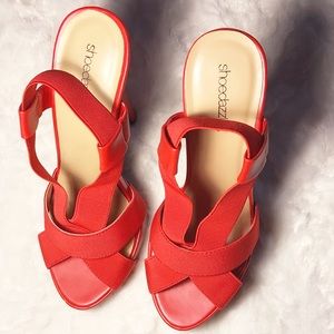 Shoe Dazzle Red Slingback Platform Heels